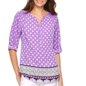 CROFT & BARROW. Lavender, White and Grey Tunic. 3/4 arms. V-neck.  Size …